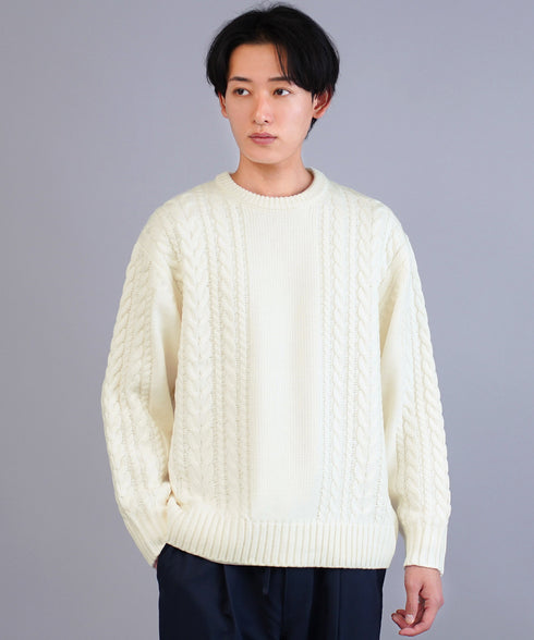 ケーブルクルーニット | ニット クルーネック セーター メンズ 洗える ニットセーター ウォッシャブル トップス 黒 白 秋 秋服 秋物 冬 冬服 冬物 春 春服 春物